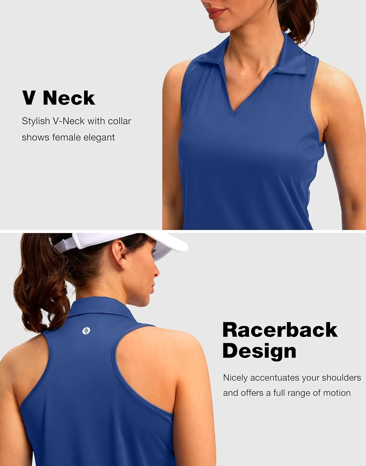 SANTINY Womens Sleeveless Golf Shirt Racerback V Neck Tank Tops Quick Dry Tennis Collared Polo Shirts for Women