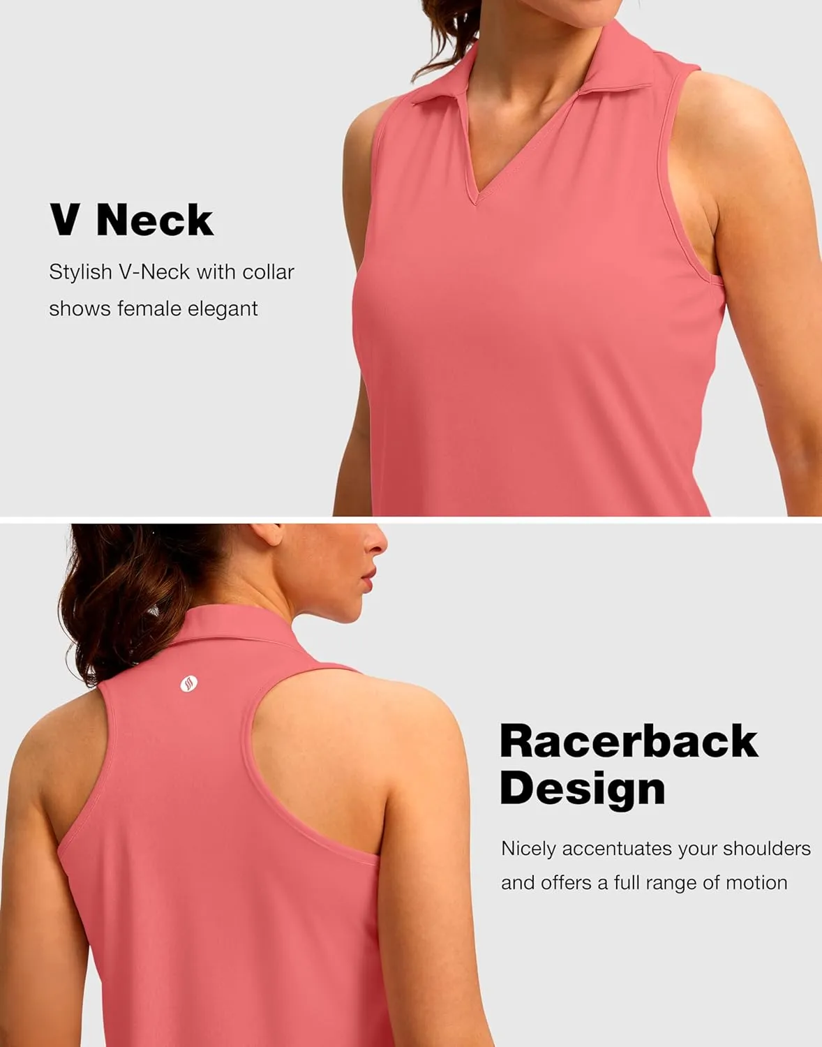 SANTINY Womens Sleeveless Golf Shirt Racerback V Neck Tank Tops Quick Dry Tennis Collared Polo Shirts for Women