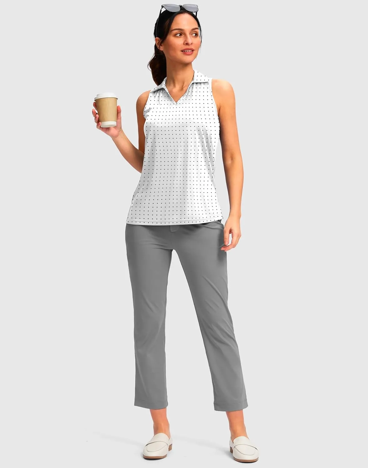 SANTINY Womens Sleeveless Golf Shirt Racerback V Neck Tank Tops Quick Dry Tennis Collared Polo Shirts for Women