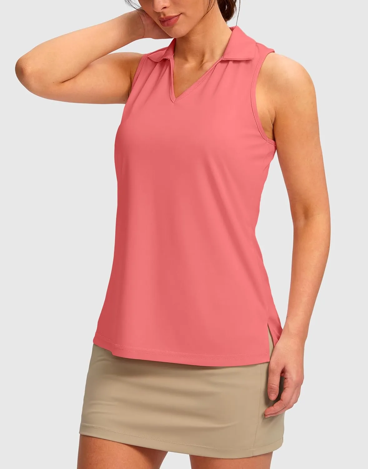 SANTINY Womens Sleeveless Golf Shirt Racerback V Neck Tank Tops Quick Dry Tennis Collared Polo Shirts for Women