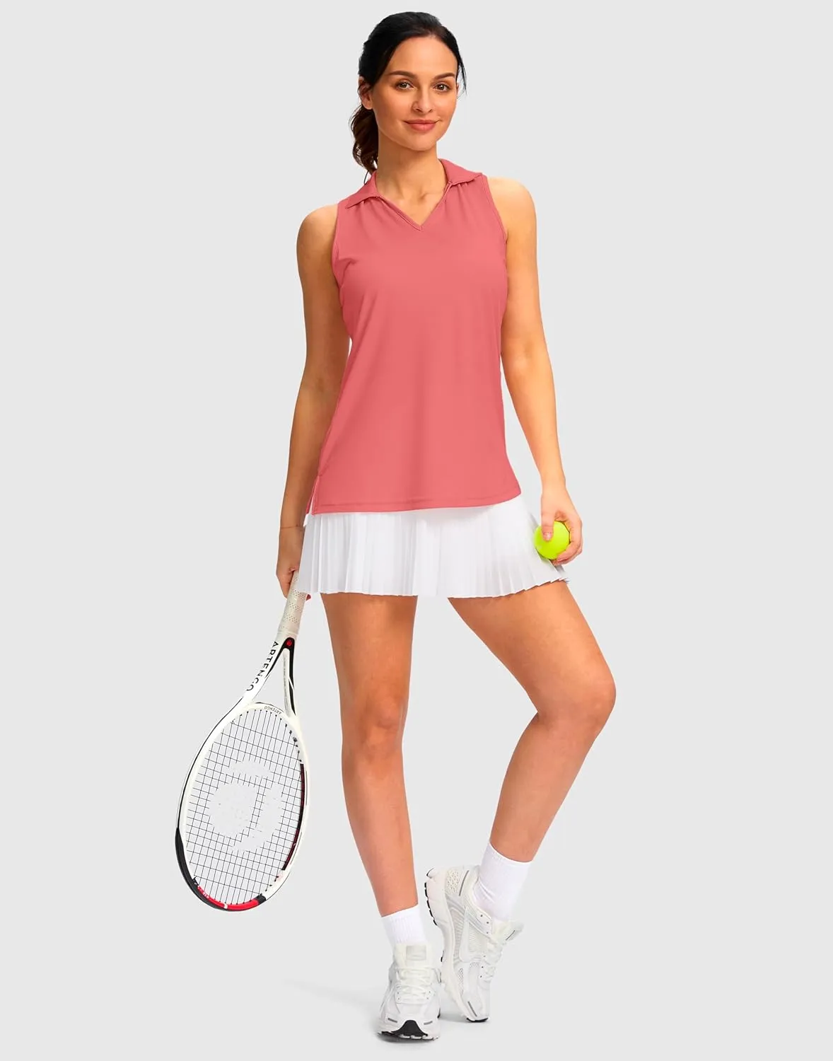 SANTINY Womens Sleeveless Golf Shirt Racerback V Neck Tank Tops Quick Dry Tennis Collared Polo Shirts for Women