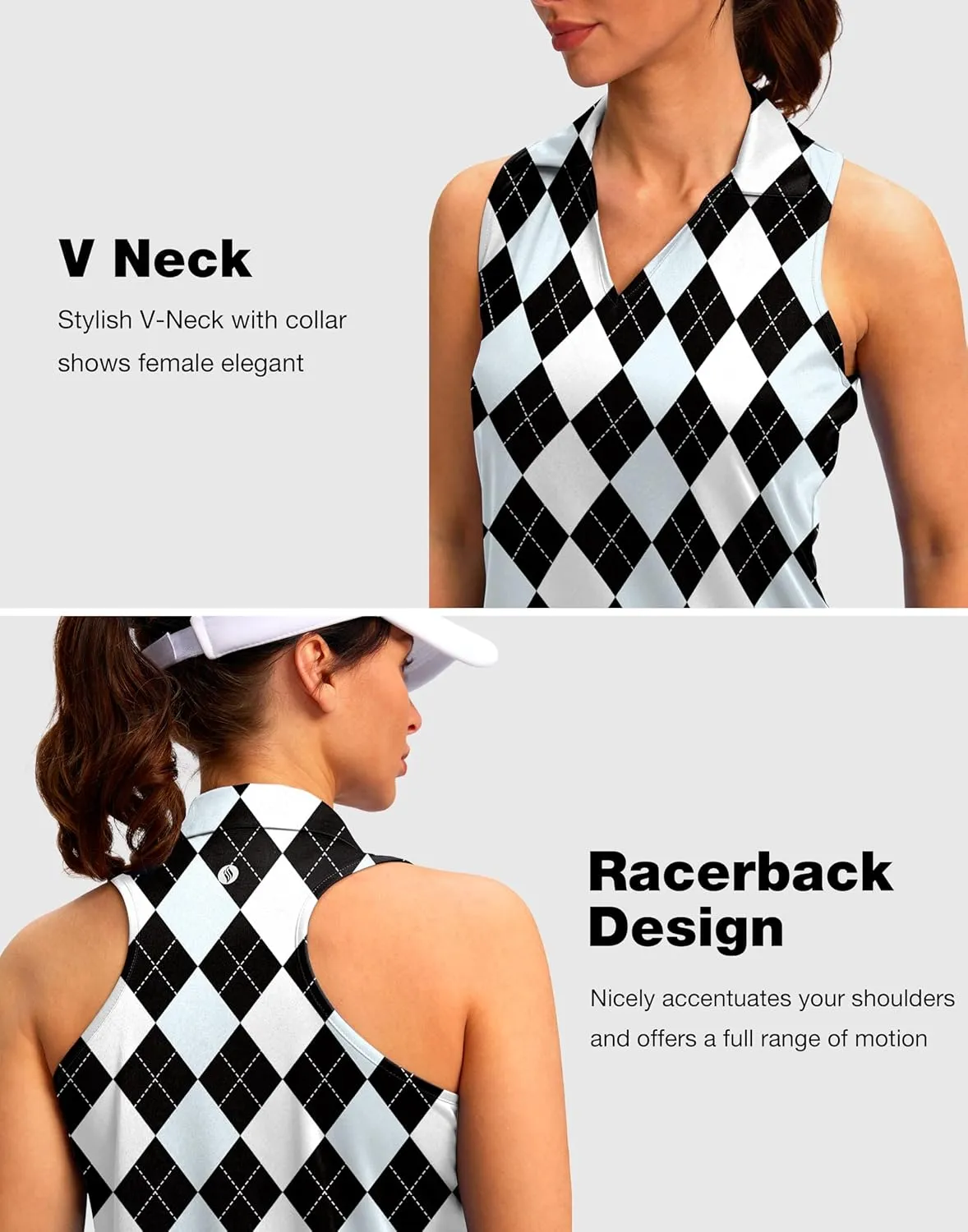SANTINY Womens Sleeveless Golf Shirt Racerback V Neck Tank Tops Quick Dry Tennis Collared Polo Shirts for Women