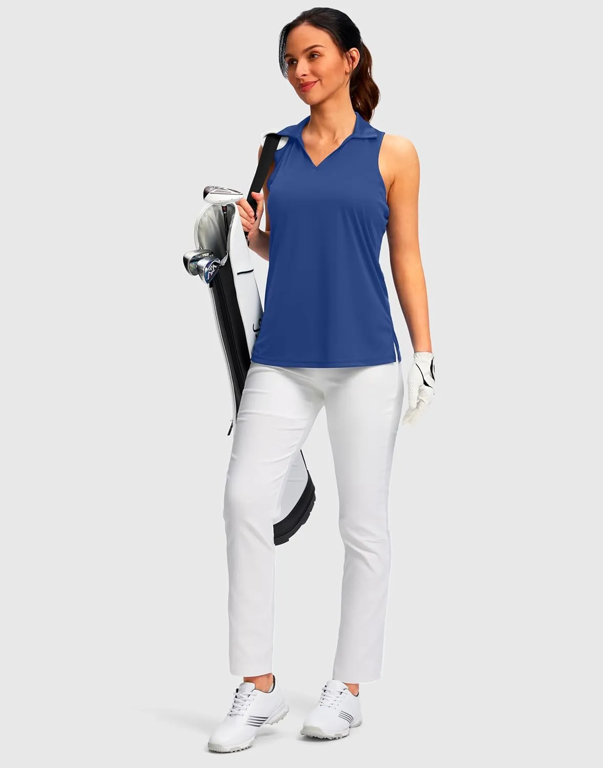SANTINY Womens Sleeveless Golf Shirt Racerback V Neck Tank Tops Quick Dry Tennis Collared Polo Shirts for Women