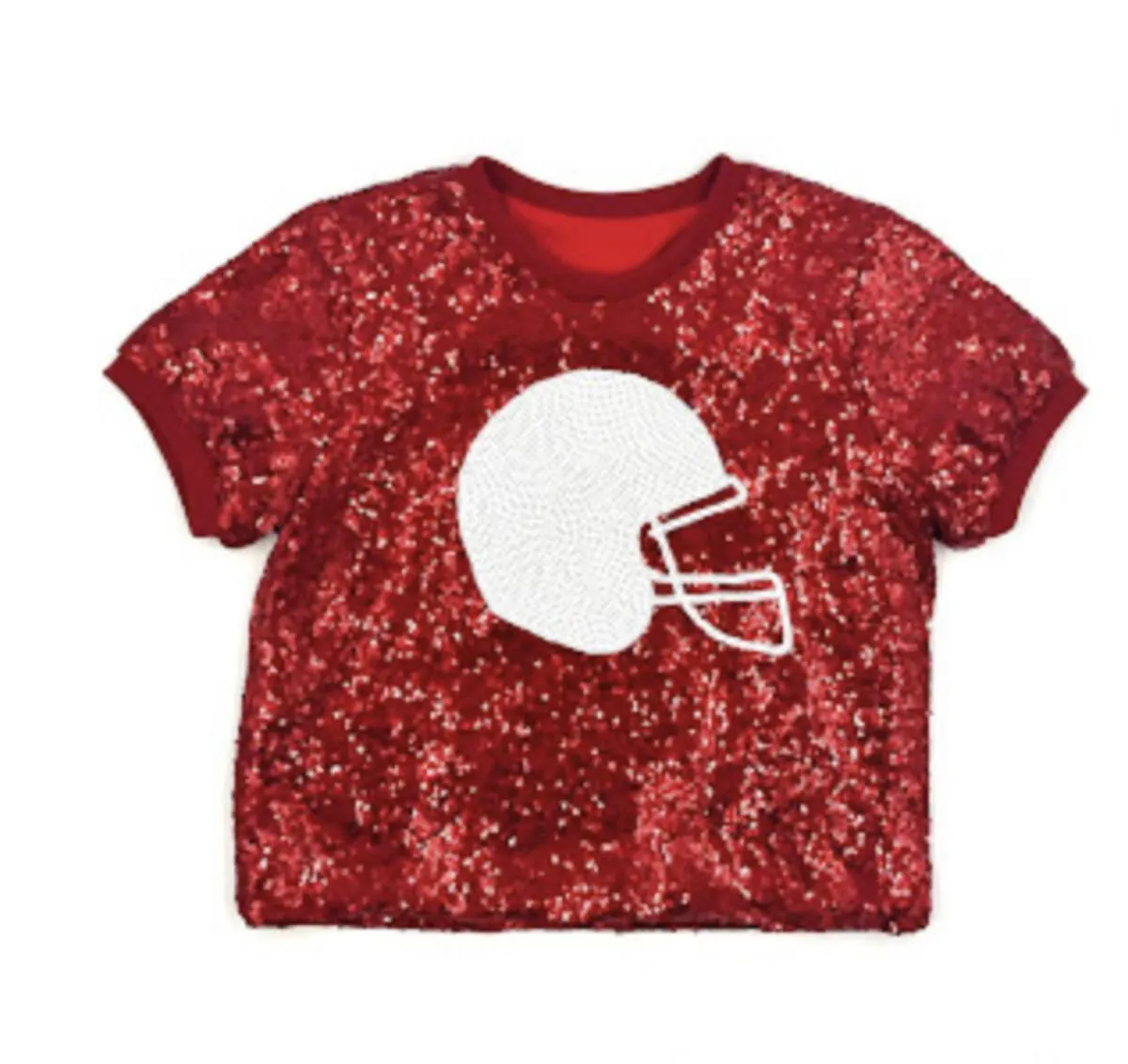 Sequin Helmet Crop Top | Red with White