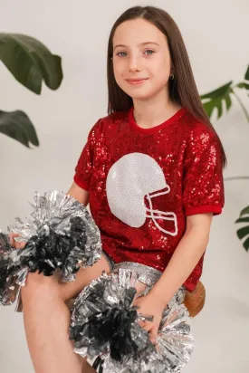 Sequin Helmet Crop Top | Red with White