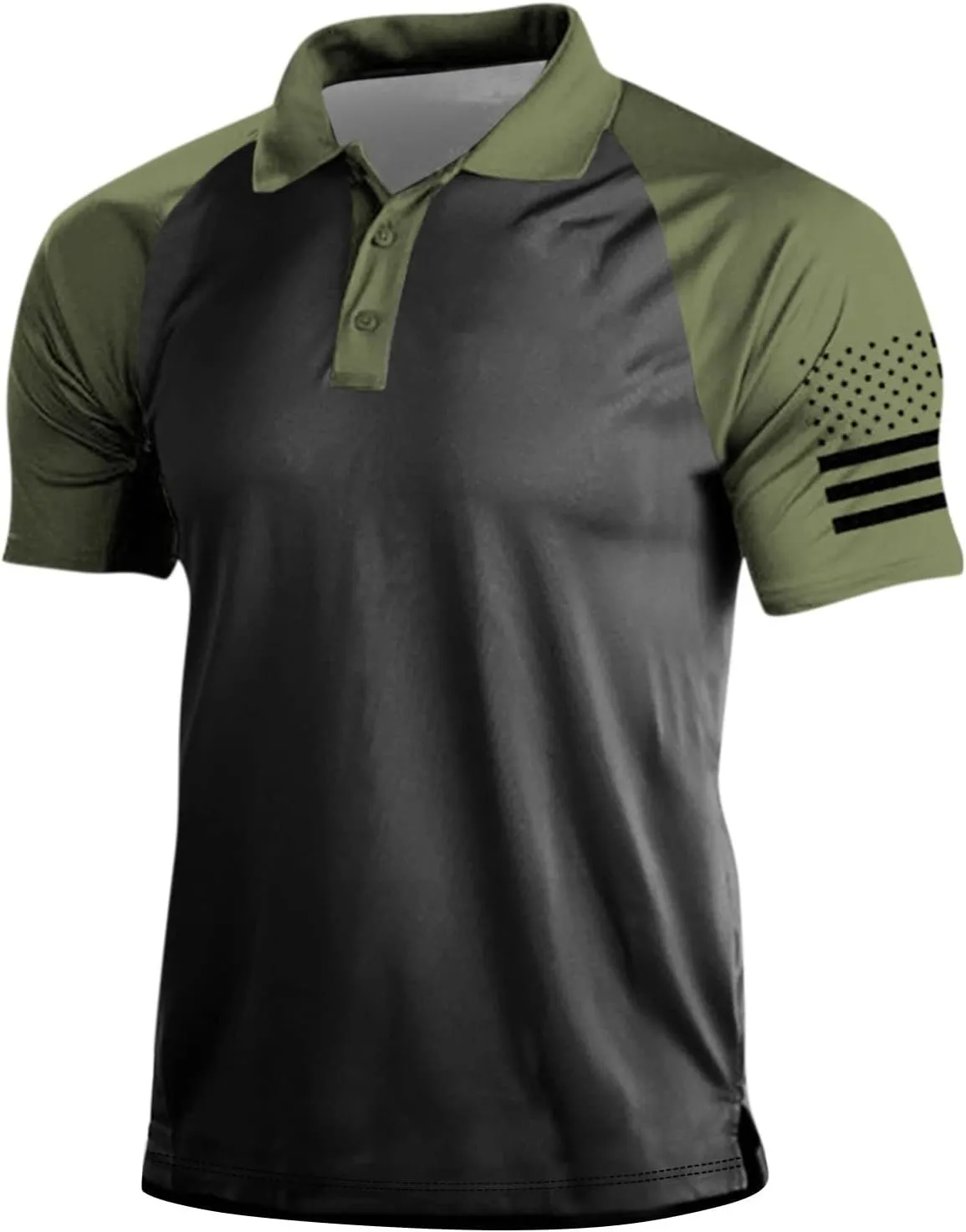 Short Sleeve Polo Shirts for Men Outdoor Tactical Graphic Tops Casual Golf T Shirts Color Block Slim Fit Blouse