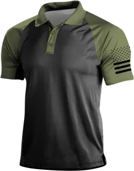 Short Sleeve Polo Shirts for Men Outdoor Tactical Graphic Tops Casual Golf T Shirts Color Block Slim Fit Blouse
