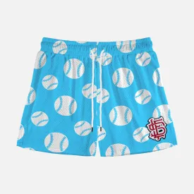 Sky Blue Baseballs Shorts - 5"