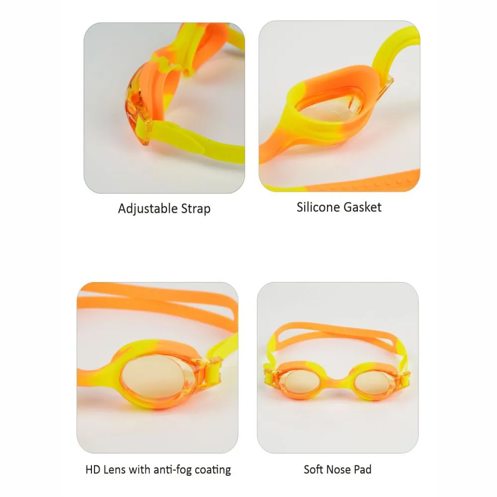 Tie Dye Yellow Blend with Orange Anti Fog UV Protection Leakproof Design Swim Goggles for Kids, 1yr - 4yrs