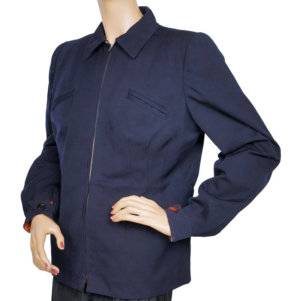 Vintage 1940s Ski Jacket Navy Blue Gabardine Ladies Size M