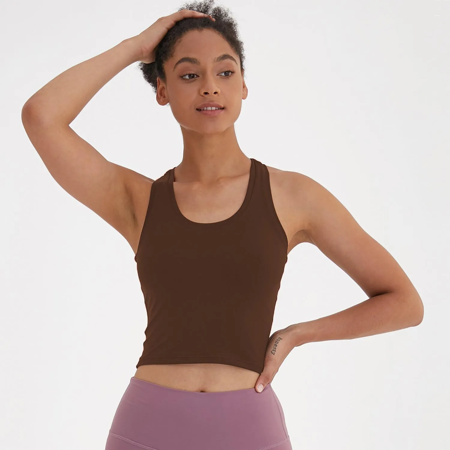 Women's Cropped Racerback Tank Tops Running Workout Tops Active Yoga Tops