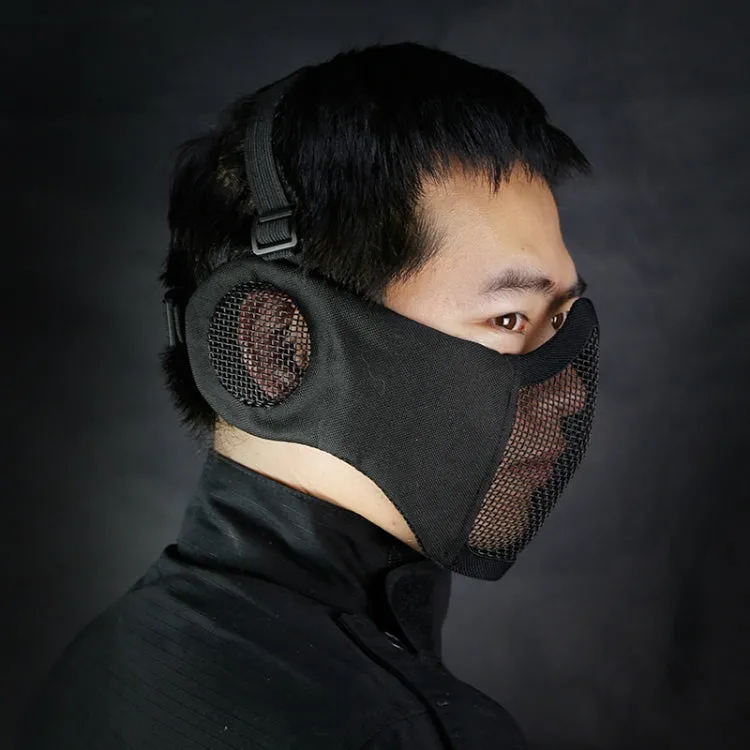 WoSporT Half Face Metal Net Field  Ear Protection Outdoor Cycling Steel Mask(Dark Crepe)