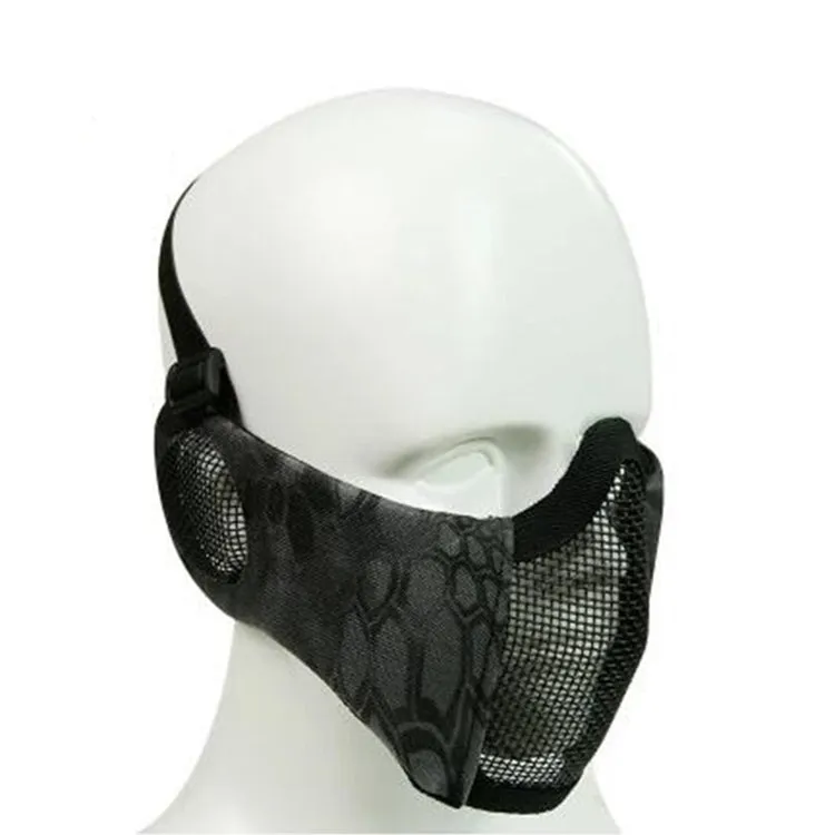 WoSporT Half Face Metal Net Field  Ear Protection Outdoor Cycling Steel Mask(Dark Crepe)